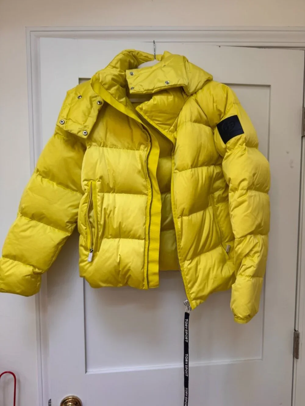 Tory Burch Sport Yellow Puffer Jacket with Detachable Hood - Size Medium